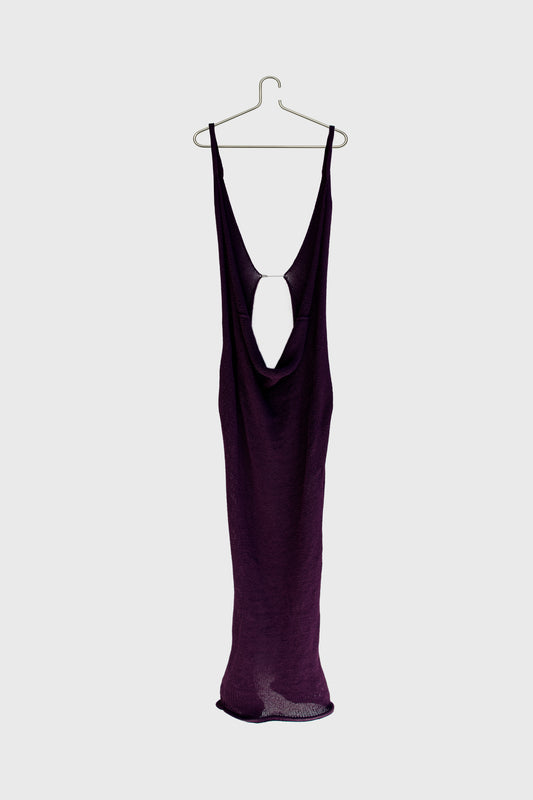 Eggplant Floor-Length Open-Knit Cotton Dress